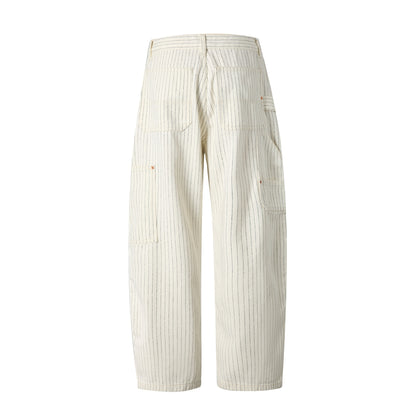 Women's carpenter pants made of linen-cotton blend with pinstripes and hammer loop EVA-US