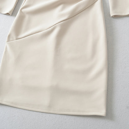 Women Figure-hugging Midi Dress with Gathered Wrap Look and Long Sleeves EVA-US