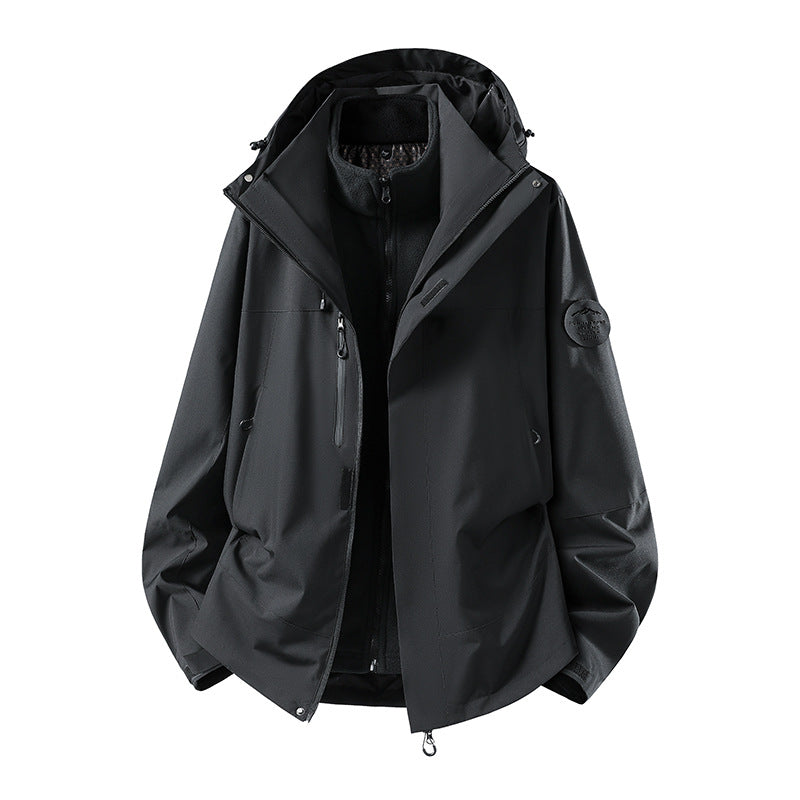 Men's two-layer softshell outdoor jacket with removable fleece lining and adjustable hood EVA-US