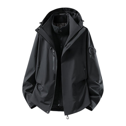 Men's two-layer softshell outdoor jacket with removable fleece lining and adjustable hood EVA-US