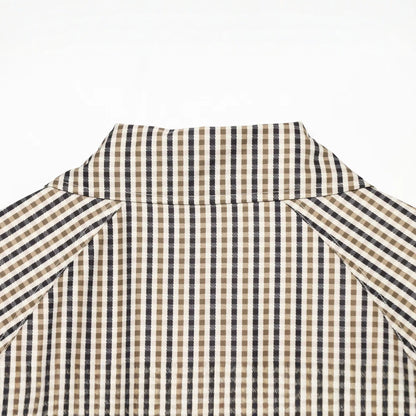 Women Short Tailored Double-Breasted Trench Coat with Check Pattern and Belt EVA-US