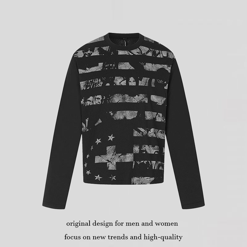 Men's long sleeve shirt with textured print and flag-inspired graphic mix EVA-US