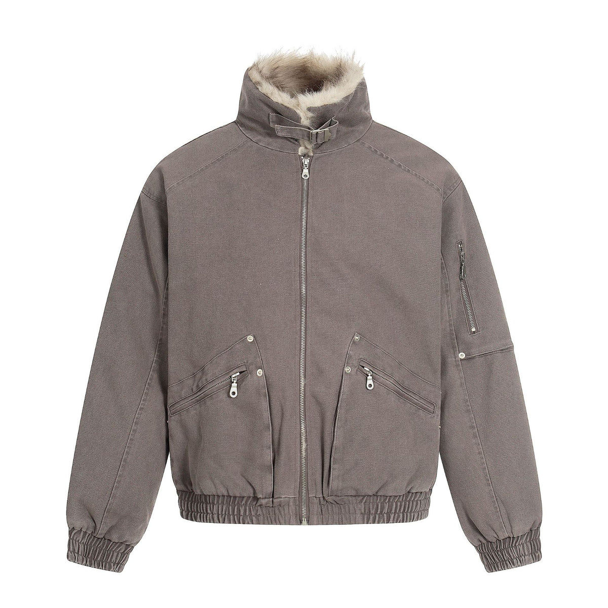 Men's Oversized Bomber Jacket in Vintage Canvas Look with Faux Fur Lined Stand Collar EVA-US