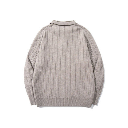 Unisex Polo knit sweater with cable knit and contrast collar EVA-US