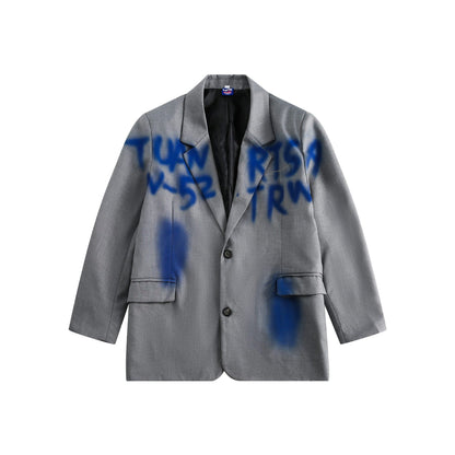 Men's casually tailored oversized blazer with graffiti print and lapel collar EVA-US