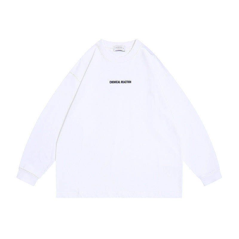 Unisex Oversized-Long Sleeve Shirt made of Cotton Blend with Small Chest Print and Ribbed Cuffs EVA-US