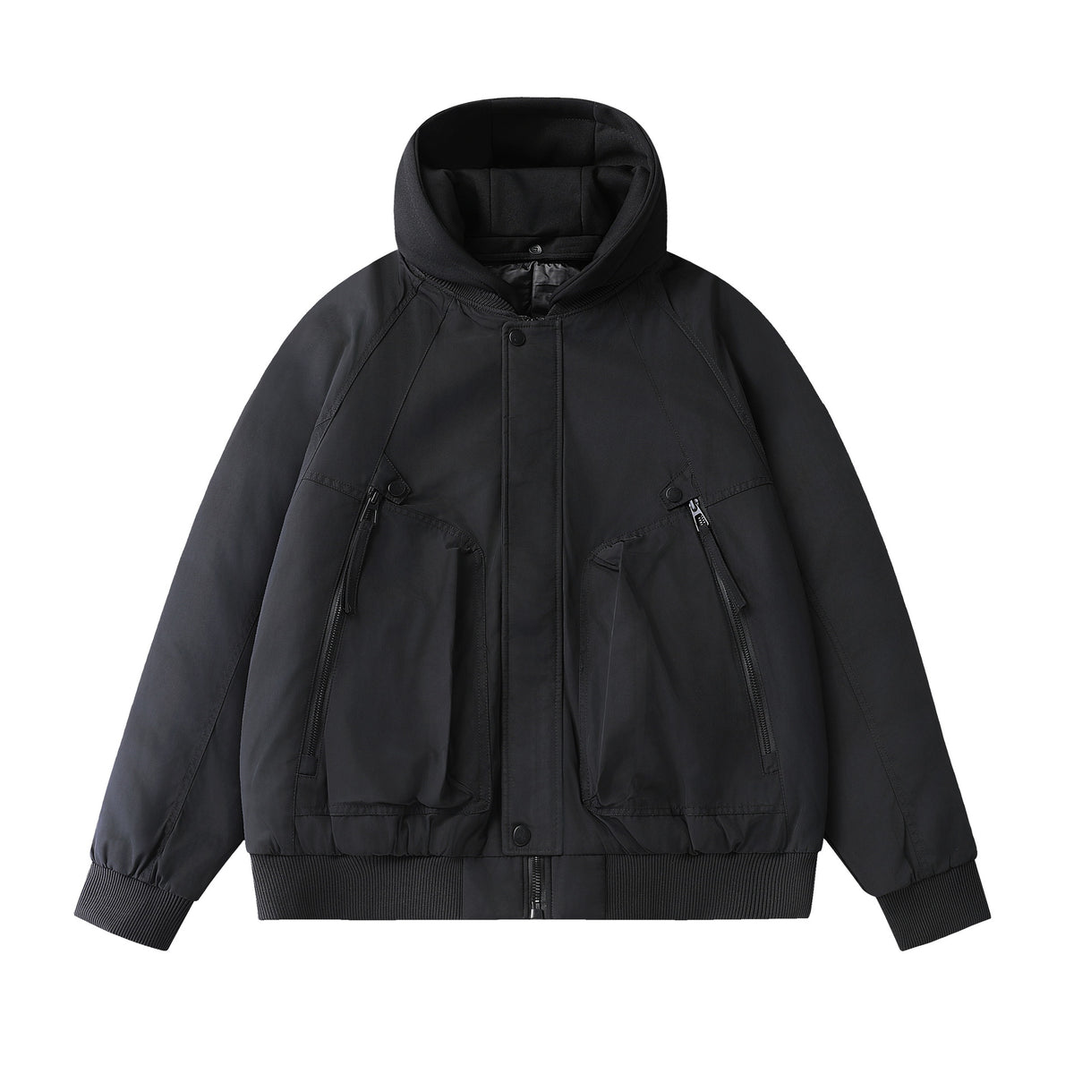 Men's Boxy Utility Bomber with quilted thermal insulation, integrated hood, and concealed zippers EVA-US