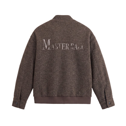 Men's Short Boxy Wool Mix Bomber with Stand-Up Collar and Ribbed Hem EVA-US