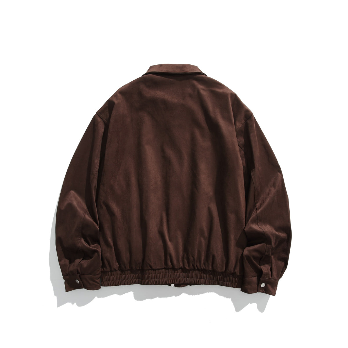 Men's short-cut velour blouson with shirt collar, two-way zipper, and elastic hem