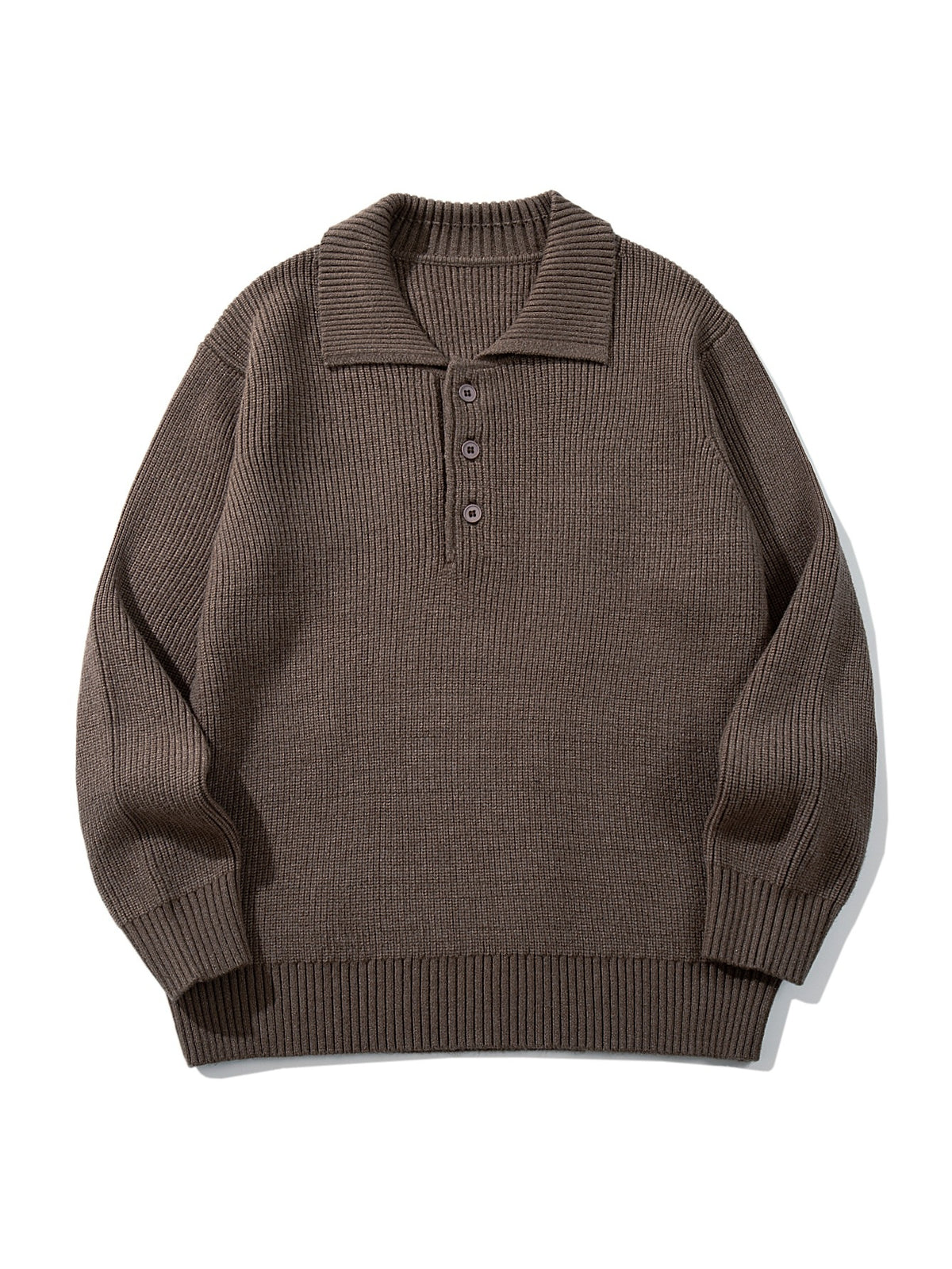 Men's Ribbed Polo Collar Sweater with Triple Button Placket and Relaxed Fit EVA-US