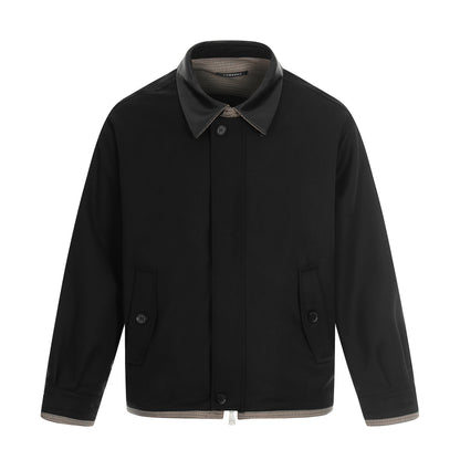 Men's short technical blouson made of wool blend with contrasting lapel collar and two-way zipper EVA-US