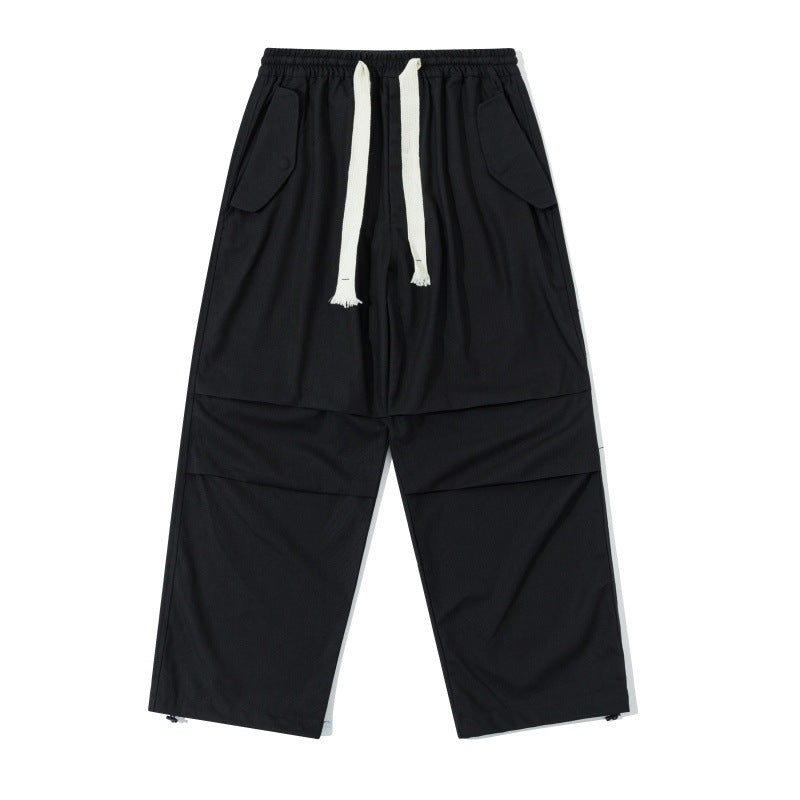 Unisex Wide Utility Cargo Pants with Elastic Waistband, Drawstring, and Adjustable Hem