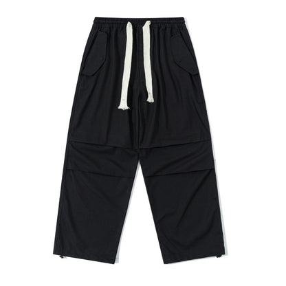 Unisex Wide Utility Cargo Pants with Elastic Waistband, Drawstring, and Adjustable Hem