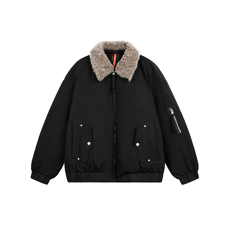 Men's Lined Bomber Jacket with Teddy Collar and Utility Pockets EVA-US