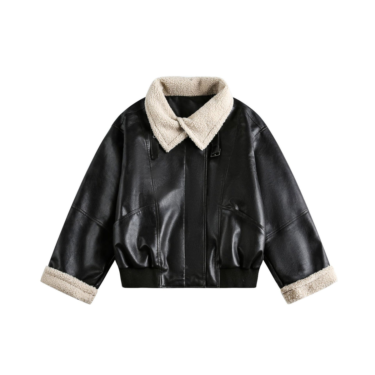 Women’s Modern Aviator Blouson made of vegan leather with teddy collar and contrasted sleeve cuffs EVA-US
