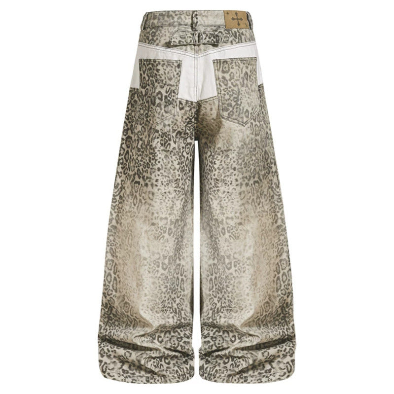 Women High-Waisted Balloon Jeans in Animal Print with Wide Culotte Cut and Button Placket EVA-US