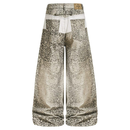 Women High-Waisted Balloon Jeans in Animal Print with Wide Culotte Cut and Button Placket EVA-US
