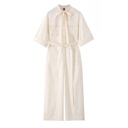 Women’s overall with bow collar, waistband and wide legs EVA-US