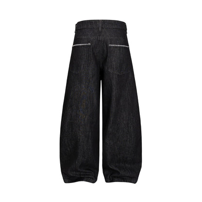 Women's Wide Denim Pants in Culotte Style with High Waist and Elastic Hem