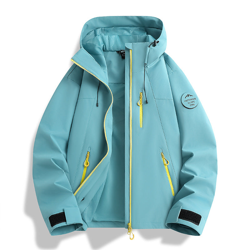 Women Lightweight Waterproof Hooded Jacket with Teddy Charm and Concealed Zipper Pockets EVA-US