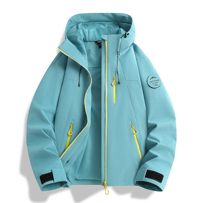 Women Lightweight Waterproof Hooded Jacket with Teddy Charm and Concealed Zipper Pockets EVA-US