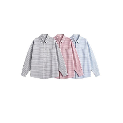 Unisex Relaxed-Fit Cotton Blend Checked Shirt with Chest Pocket and Fine Grid Structure EVA-US