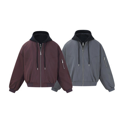 Men's short cut boxy hoodie bomber with hood insert and utility pockets EVA-US