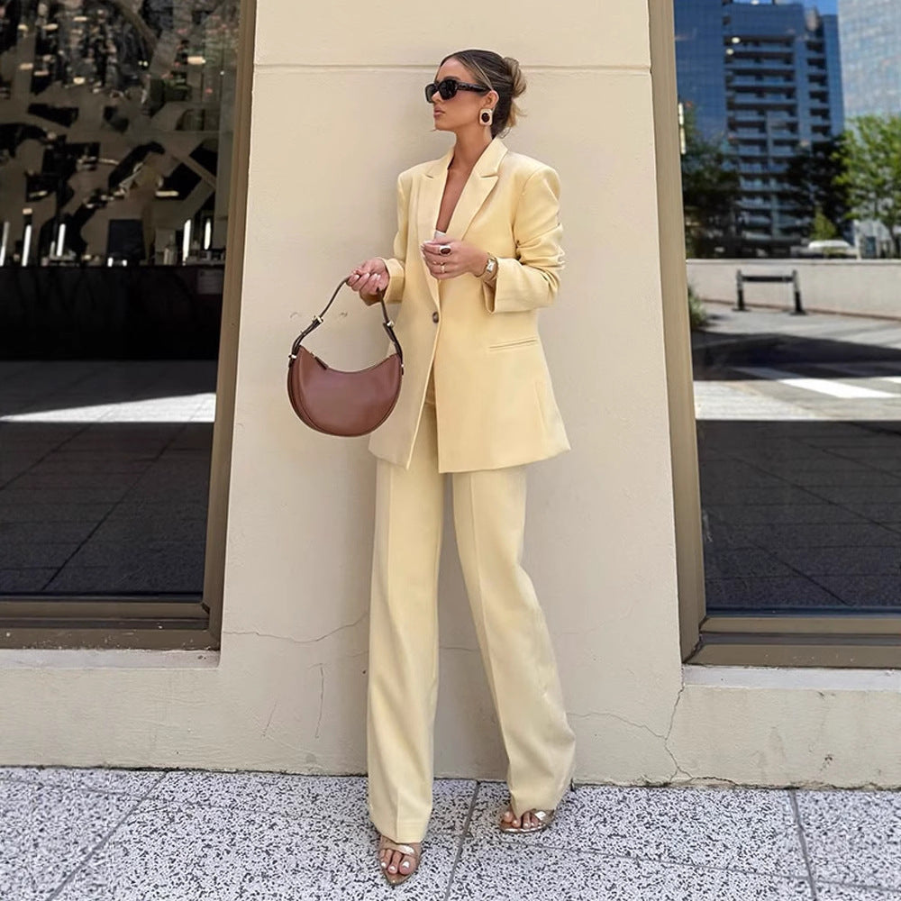 Women Elegant Oversized Blazer with High Waist and Wide Leg Pants EVA-US