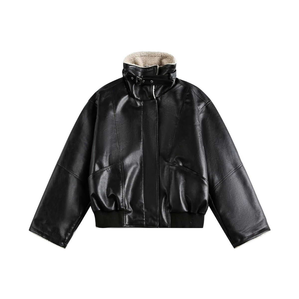 Women’s Modern Aviator Blouson made of vegan leather with teddy collar and contrasted sleeve cuffs EVA-US
