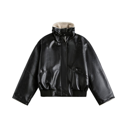 Women’s Modern Aviator Blouson made of vegan leather with teddy collar and contrasted sleeve cuffs EVA-US