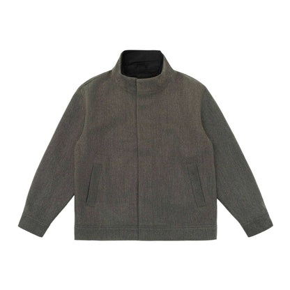 Men's short jacket made of wool blend in boxy cut with high closed funnel collar EVA-US