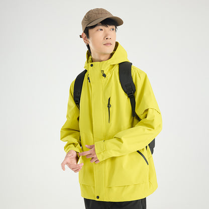 Men's lightweight breathable two-layer rain softshell jacket with adjustable hood and chest pocket EVA-US