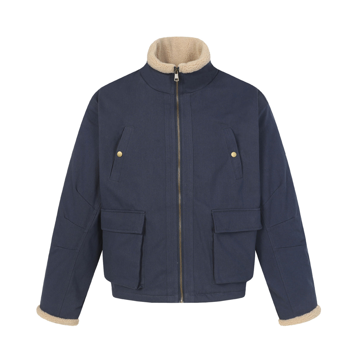 Men's short jacket in field style with teddy fur collar and cargo pockets EVA-US