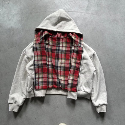 Men's padded hoodie with checked lining and full-length zipper EVA-US