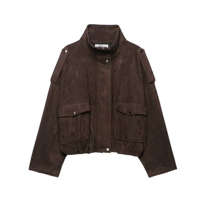 Women Short Suede-look Field Jacket EVA-US