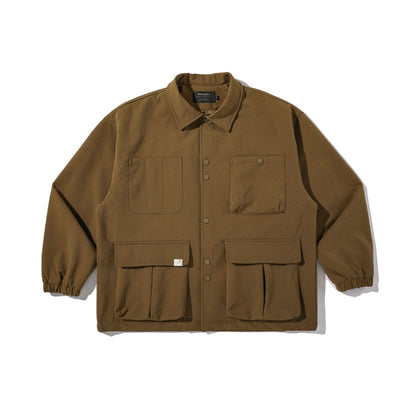 Men's Robust Canvas Utility Jacket with Snap Button Front and Elastic Cuffs EVA-US
