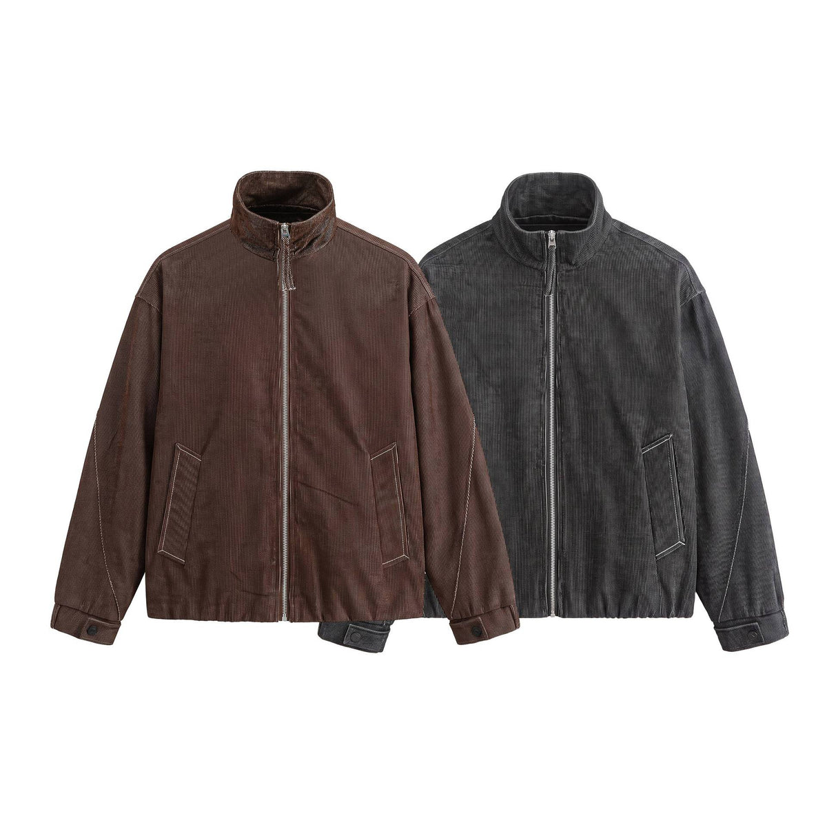 Unisex Short Cord Boxy Blouson with Stand Collar, Continuous Zipper and Elastic Hem EVA-US