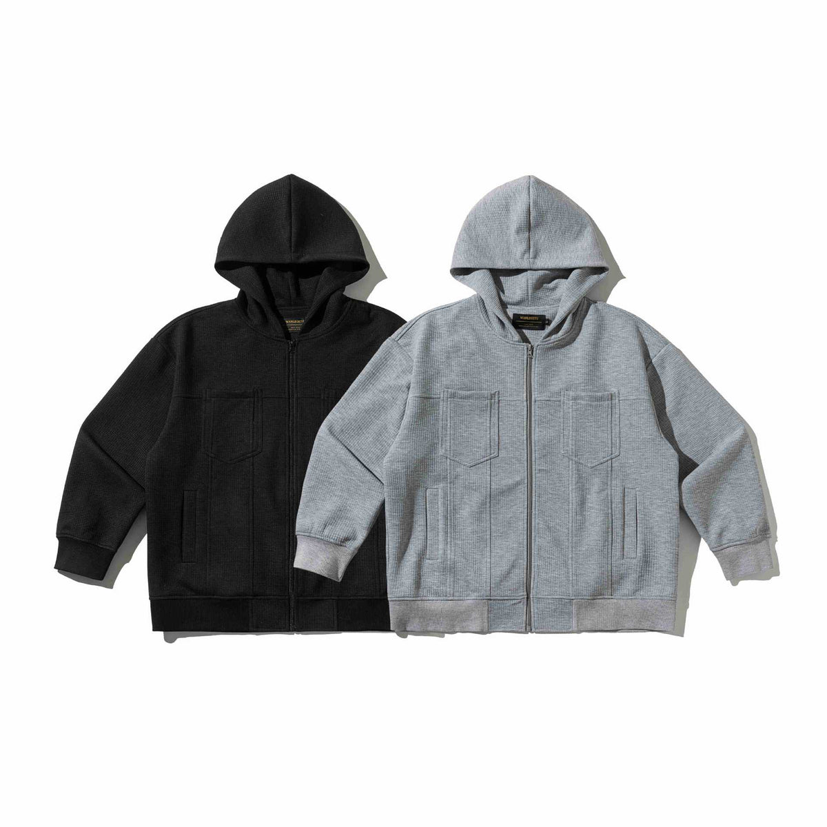 Unisex Textured Hooded Zip Jacket with Waffle Structure and Front Pockets EVA-US
