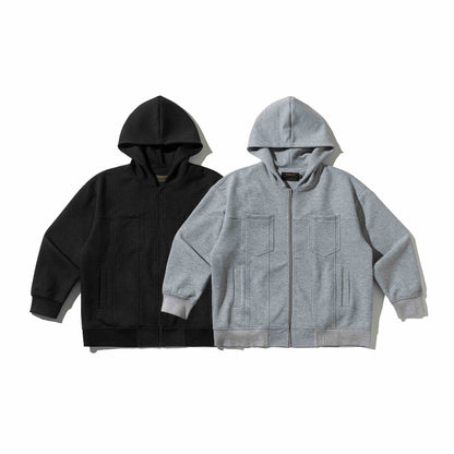Unisex Textured Hooded Zip Jacket with Waffle Structure and Front Pockets EVA-US