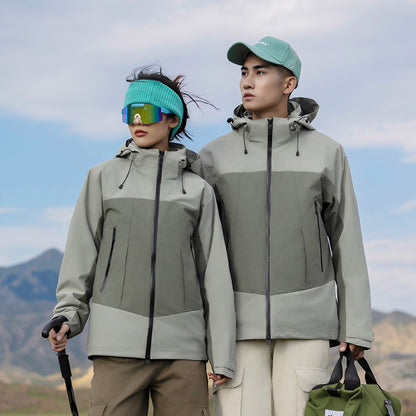 Unisex Softshell Outdoor Jacket with continuous fleece lining, adjustable hood, and water-repellent membrane EVA-US