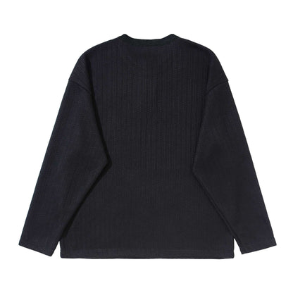 Unisex Structured Waffle Henley Shirt with Straight Hem and Oversized Silhouette EVA-US