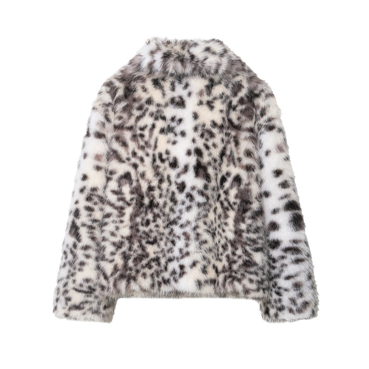 Women's Short Faux Fur Coat with Leopard Print and Shawl Collar EVA-US