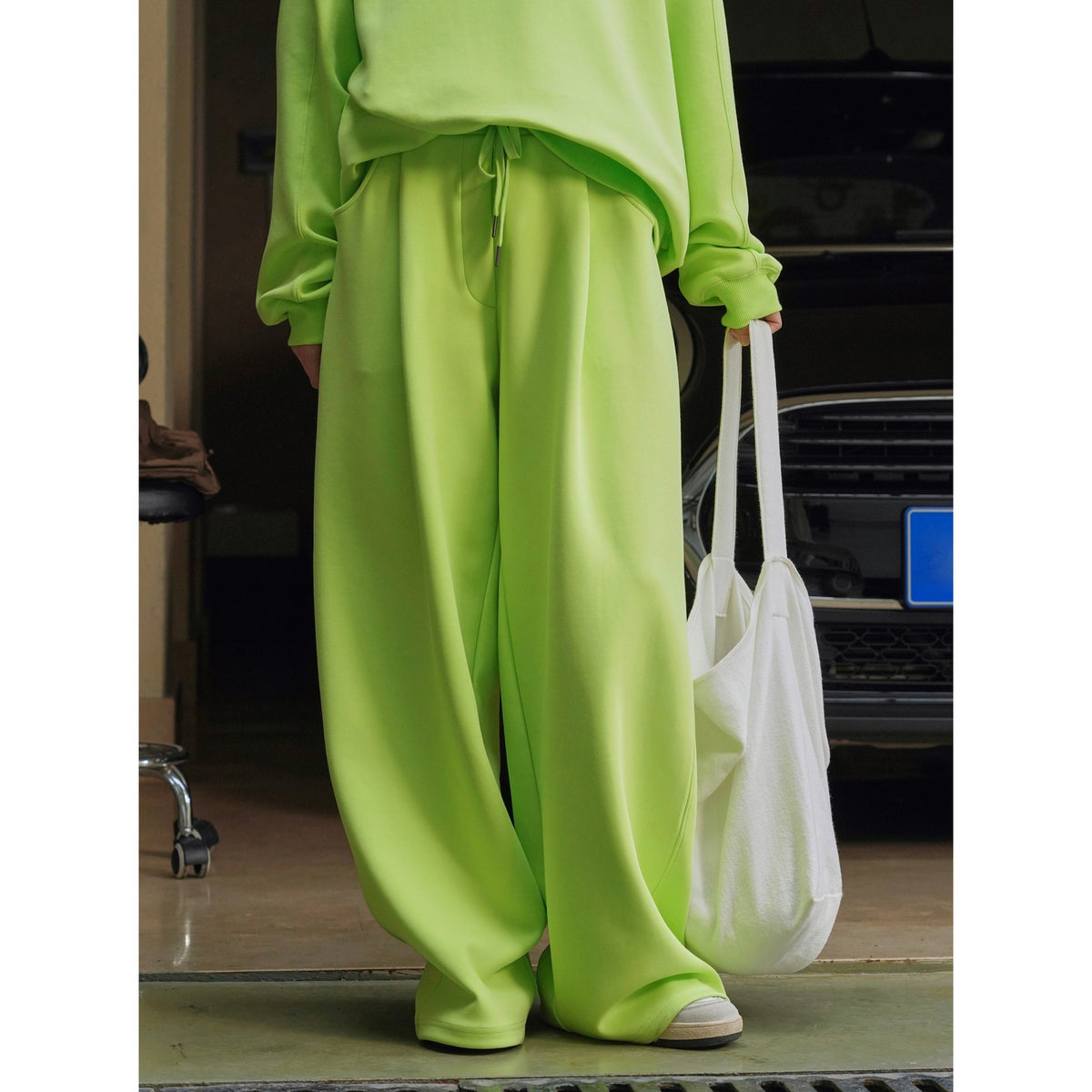 Women Wide High-Waist Sweat Palazzo Trousers with Drawstring, Patch Pockets and Flowing Oversize Silhouette EVA-US
