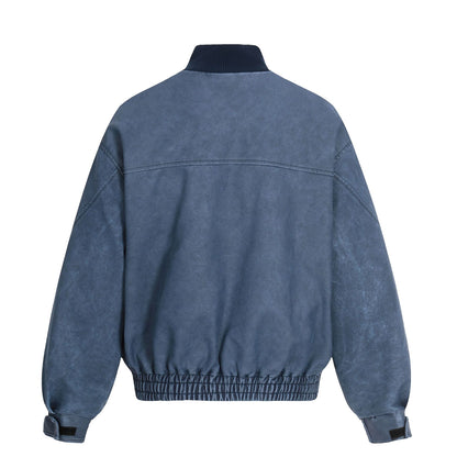 Men's short boxy blouson made of corduroy fabric with high ribbed collar and elastic hem.