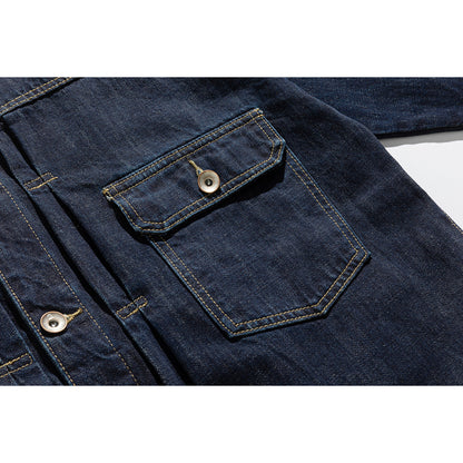 Unisex Wide-cut Denim Worker Blouson with Asymmetric Flap Pocket EVA-US