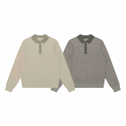 Unisex Structured Polo Collar Knitted Sweater with Half Button Placket EVA-US