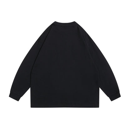 Unisex Oversized-Long Sleeve Shirt made of Cotton Blend with Small Chest Print and Ribbed Cuffs EVA-US