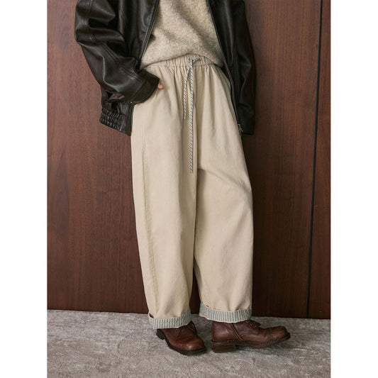 Women’s wide cord pants with elastic drawstring waistband and rolled contrast cuff EVA-US