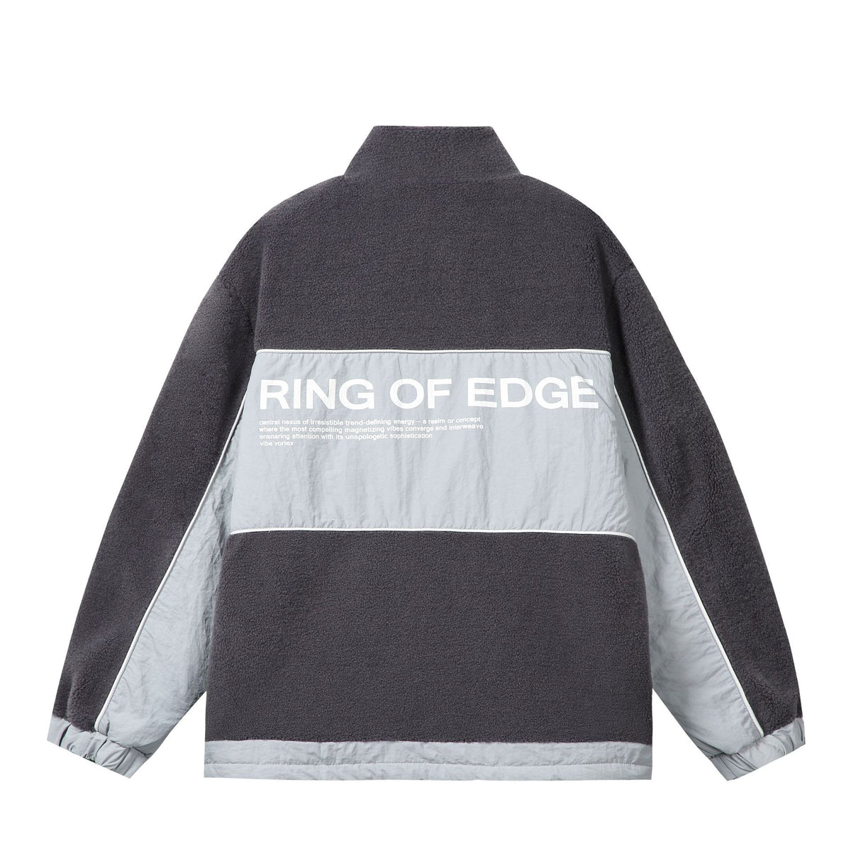 Unisex Oversize Fleece Field Jacket with Nylon Panels, High Stand-Up Collar and Drawstring EVA-US