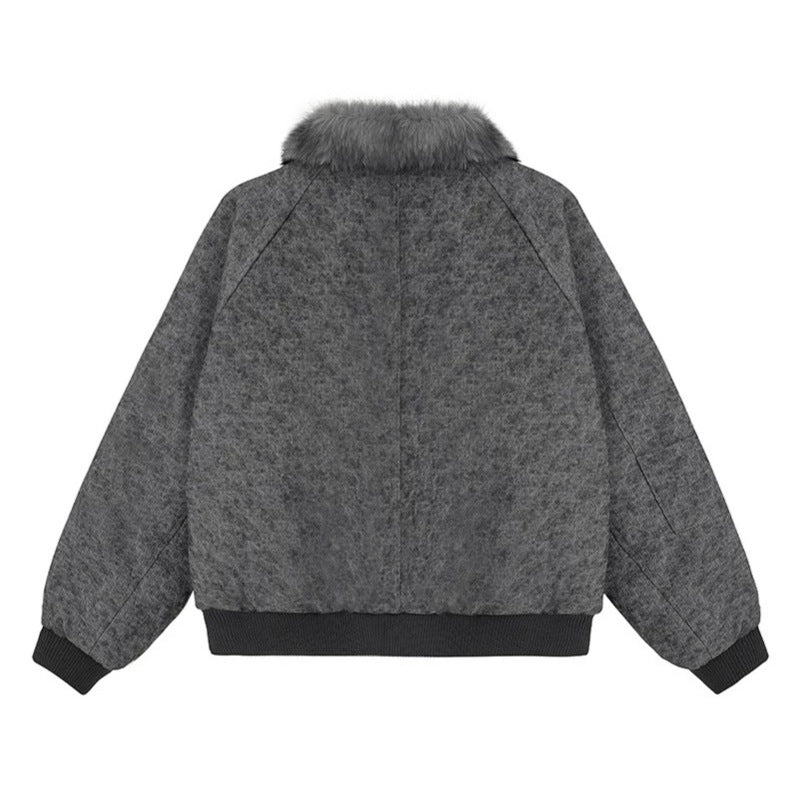 Women's padded bomber jacket with faux fur collar, oversized silhouette and sleeve zipper pocket EVA-US